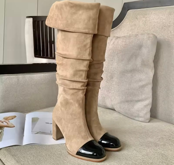 Women Fashion Round Toe Suede Knee High Boots