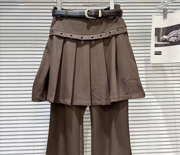 Women Brown Wrap Pleaded Skirt Fashion Pants