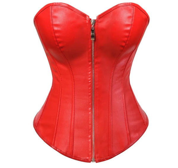 Women Fashion Faux Leather Zipper Strapless Corset Top