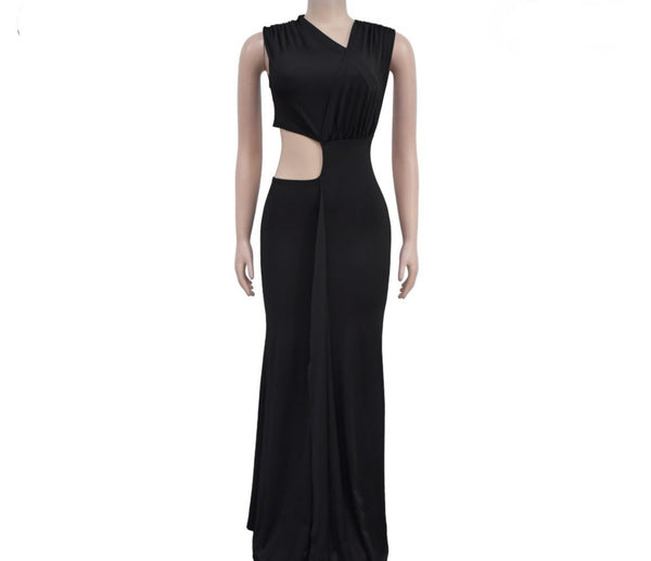 Women Sexy Solid Color Short Sleeve Cut Out Maxi Dress