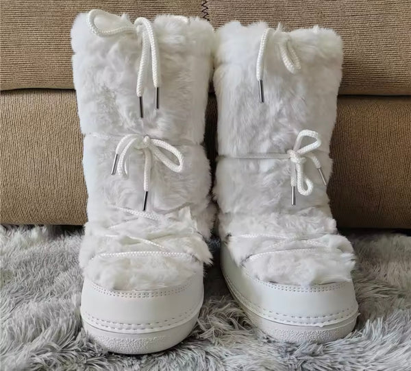 Women Fashion Color Faux Fur Platform Lace Up Boots