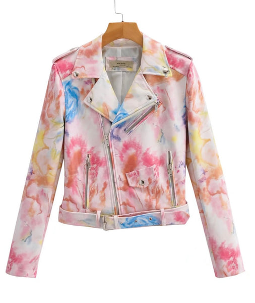 Women Fashion Multicolored Faux Leather Jacket