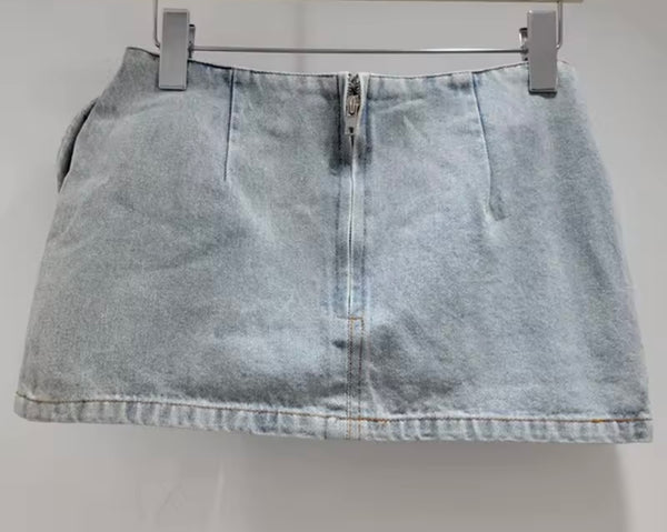 Women Fashion 3D Floral Blue Denim Skirt