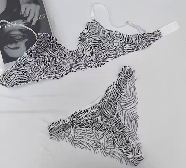 Women Sexy Printed Lace Mesh Lingerie Set