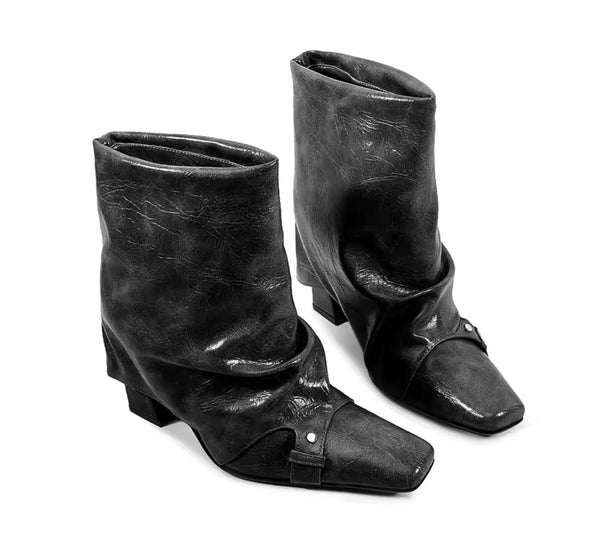 Women Color Square Toe Fashion Faux Leather Ankle Boots