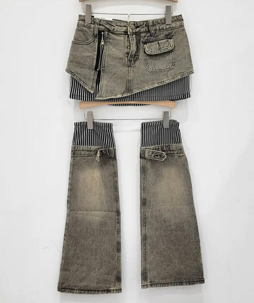 Women Sexy Fashion Two Piece Denim Skirt Set
