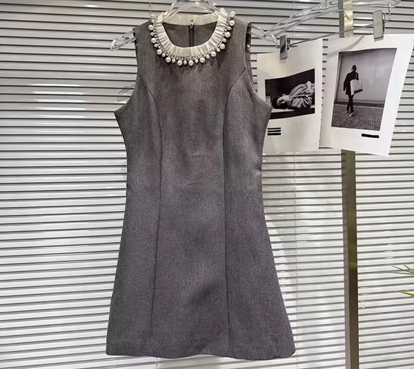 Women Gray Pearl Fashion Blazer Dress Set