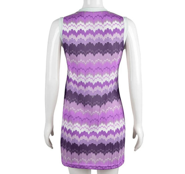 Women Purple Gradient Striped Sexy Sleeveless Dress