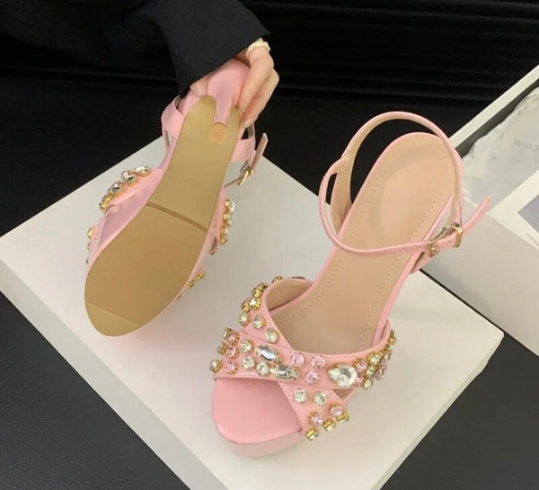 Women Fashion Crystal Platform Ankle Strap Sandals