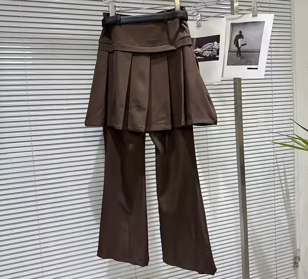 Women Brown Wrap Pleaded Skirt Fashion Pants