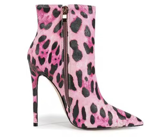 Women Color Leopard Print Fashion High Heel Ankle Boots