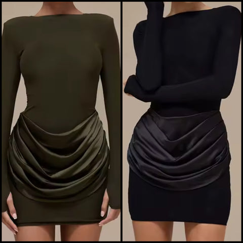 Women Sexy Full Sleeve Draped Wrap Around Dress