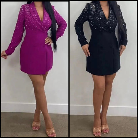 Women Sexy Full Sleeve Bling Patchwork Blazer Dress