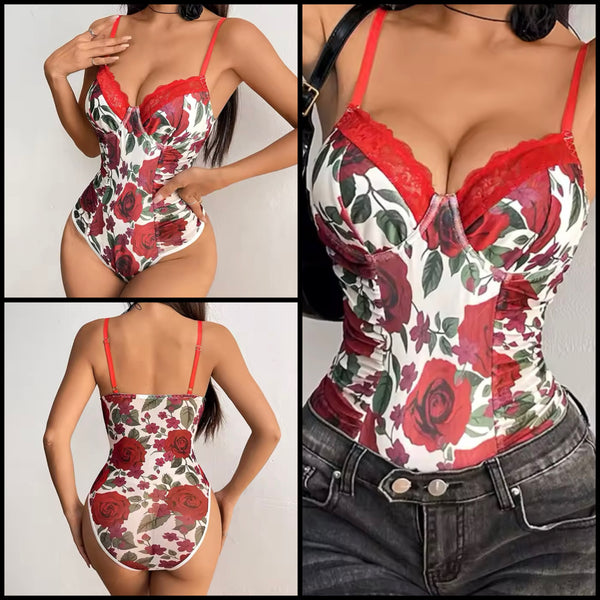 Women Sexy Fashion Sleeveless Floral Bodysuit Top