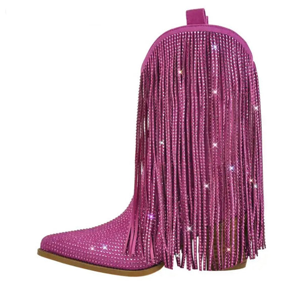 Women Fashion Bling Tassel Western Boots