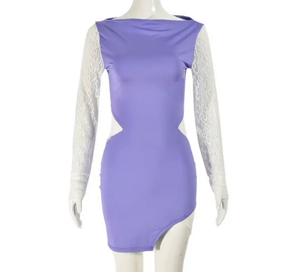 Women Sexy Lace Patchwork Full Sleeve Dress