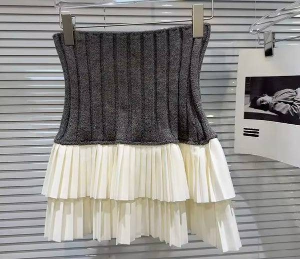 Women Color Fashion Ribbed Ruffled Skirt