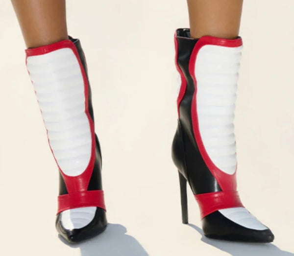 Women Color Patchwork Pointed Toe Faux Leather Ankle Boots