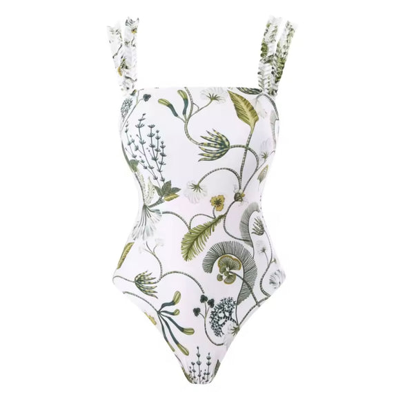 Women White Printed Swimsuit Cover Up Set