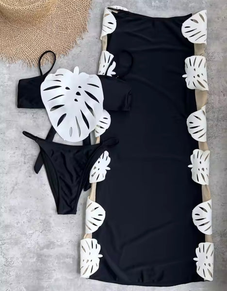 Women Sexy B&W Bikini/Swimsuit Cover Up Set