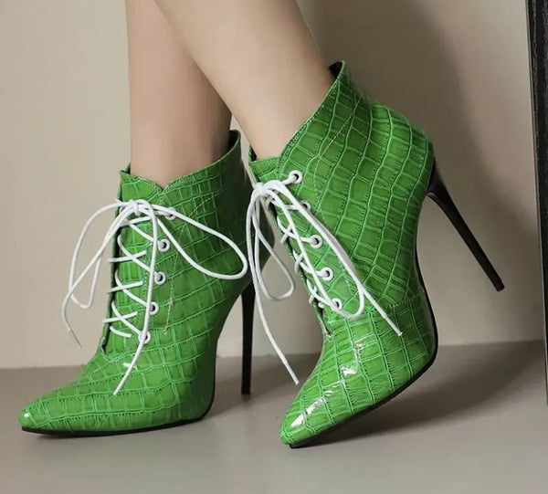 Women Fashion Color Pointed Toe Lace Up Ankle/Mid Calf Boots