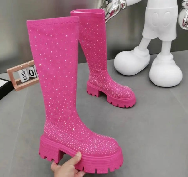 Women Fashion Suede Bling Knee High Boots