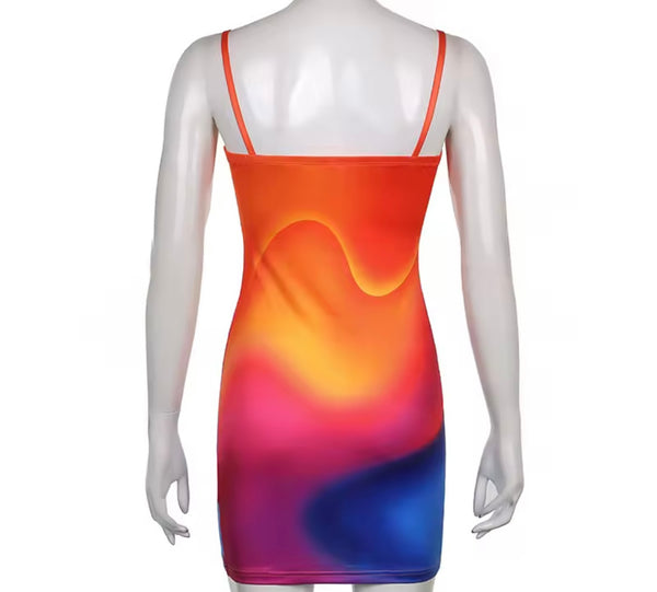 Women Sexy Sleeveless Tie Dye Dress