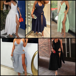 Women Sexy Sleeveless Solid Color Bodysuit Two Piece Skirt Set