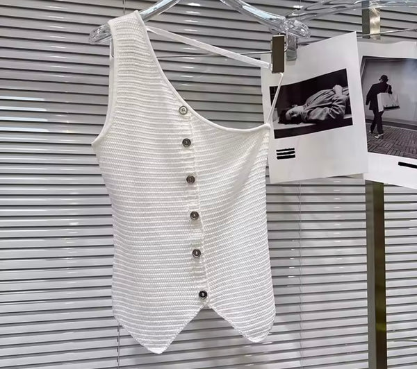 Women Fashion One Shoulder Button Up Tank Top