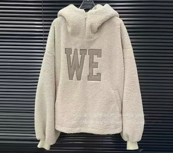 Women Letter Print Hooded Sweater Two Piece Plaid Pleated Skirt Set