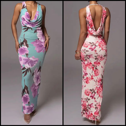 Women Sleeveless Floral Sexy Maxi Dress