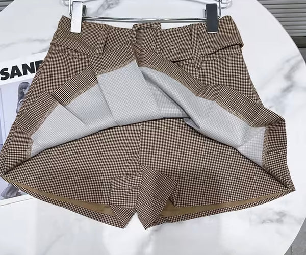 Women Ruffled Plaid Full Sleeve Two Piece Wrap Short Set