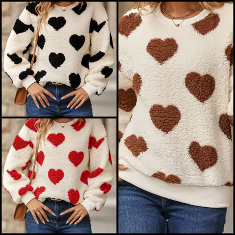 Women Fashion Full Sleeve Heart Print Sweater Top