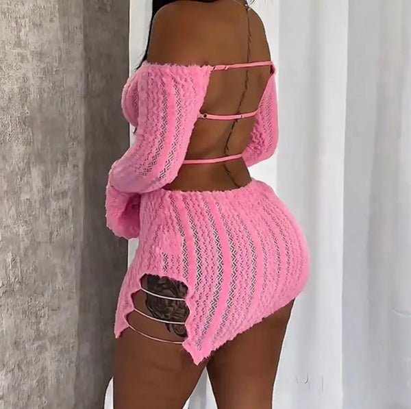 Women Sexy Off The Shoulder Open Back Full Sleeve Dress