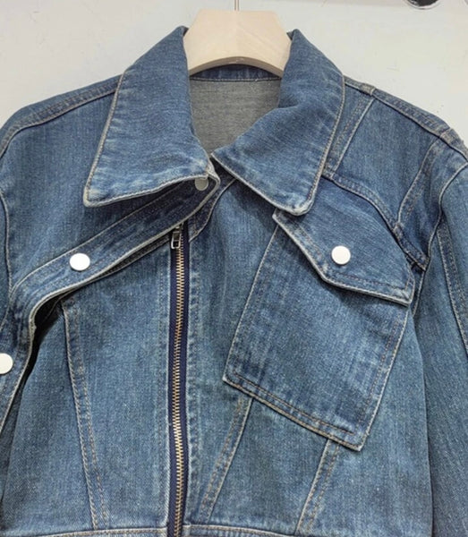 Women Button Zipper Fashion Denim Jacket