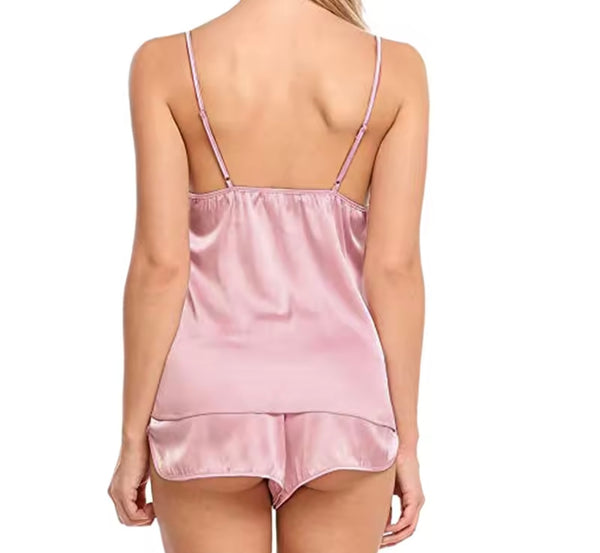 Women Sexy Satin Sleeveless Lingerie Short Set
