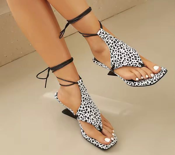 Women Fashion Suede Lace Up Wedge Heel Sandals