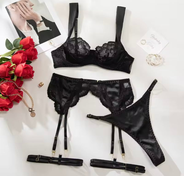 Women Sexy Lace Satin Lingerie Set