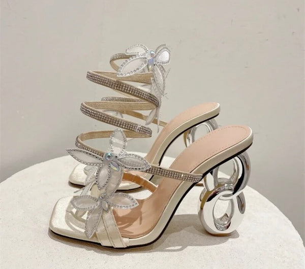 Women Fashion Bling Silver Heel Sandals