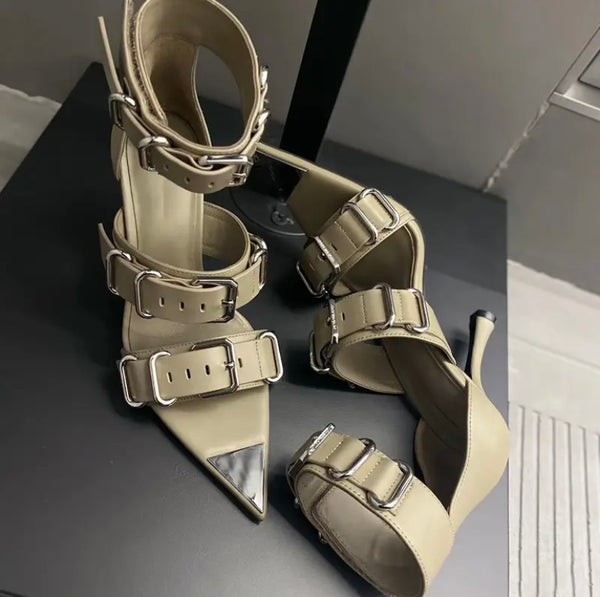 Women Fashion Open Pointed Toe Buckled High Heel Sandals