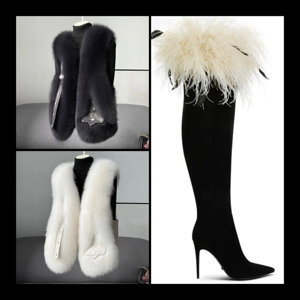 Women Fashion Faux Fur Patchwork Knee High Boots