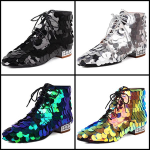 Women Fashion Lace Up Sequins Ankle Boots