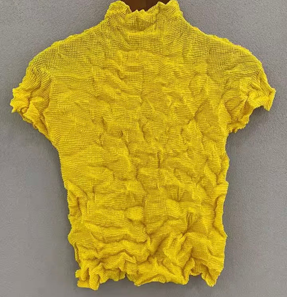 Women Color Short Sleeve Crinkle Fashion Top