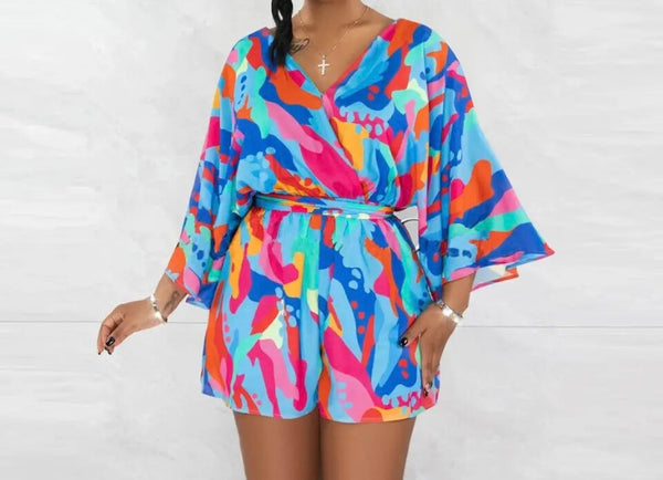 Women Printed Fashion Short Sleeve Romper