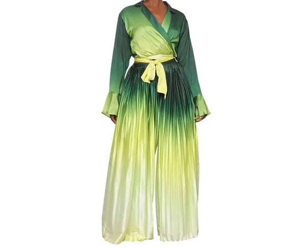 Women Fashion Full Sleeve Gradient Two Piece Pant Set