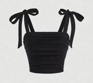 Women Color Tie Up Sleeveless Fashion Crop Top