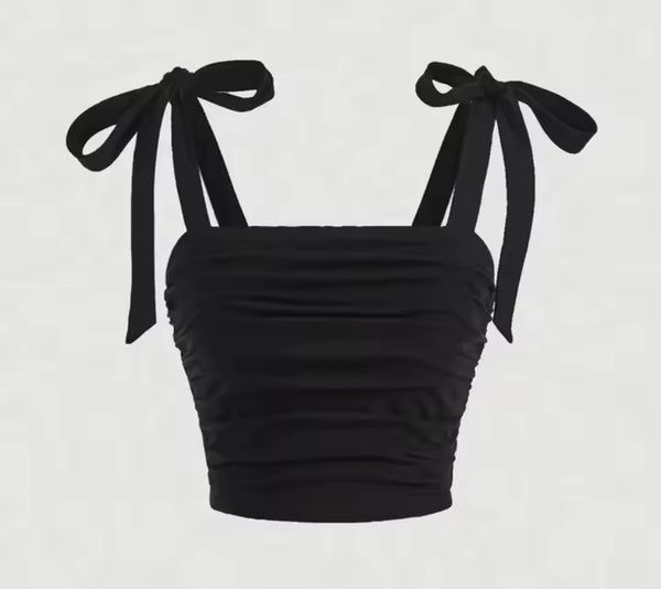 Women Color Tie Up Sleeveless Fashion Crop Top