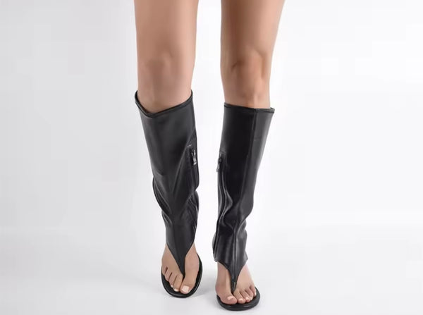 Women Color Fashion Open Toe Zip Up Faux Leather Boots