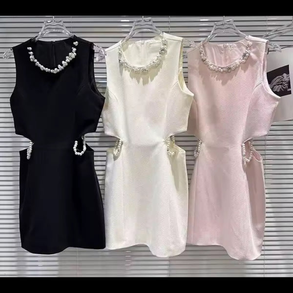 Women Elegant Beaded Cut Out Sleeveless Dress