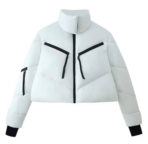 Women Fashion Zipper Puff Short Jacket